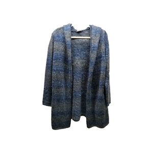 J. JILL Womens Blue Gray Knit Hooded Mid Length Open Front Wool Cardigan Small